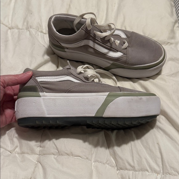 Vans Shoes - Vans Platform New Era Suede Sneakers in Light Gray and White and Green